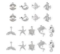 KISSITTY 36pcs Rhinestone Charms Ocean Theme Sea Animals Platinum Pendants