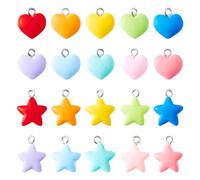 KISSITTY 40Pcs Heart Star Opaque Resin Charms Colorful Flatback Art Charm Bulk Resin Embellishments with Platinum Loops DIY Jewelry Making Supplies for Bracelets Necklaces Keychain Craft Gifts