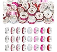 KISSITTY 40Pcs Round Rhinestone Spacer Beads Bulk Crystal Charms Assorted Craft Bead Colorful Silver Plated Alloy Glass Beads for Bracelets Necklace Earrings Jewelry Making Supplies and Pens DIY Decor