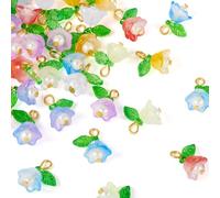 KISSITTY 42pcs Crystal Flower Charms for Jewelry Making Transparent Glass Pendants Colorful Floral Dangle Charms for DIY Necklaces Bracelets Earrings Craft Making for Women