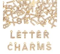 KISSITTY 52pcs Rhinestone Letter Charms Gold Alloy Initial Alphabet A-Z Dangle Pendants with Loop for Jewelry Making Bracelets Necklace Earrings Anklets Wristbands Keychains DIY Crafts