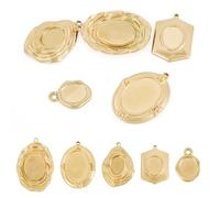 KISSITTY 5Pcs Stainless Steel Pendant Cabochon Settings Nuggets Hexagon Oval Blank Bezel Trays Base Pendants Real 18K Gold Plated Pendant Trays Jewelry Bezels for DIY Earrings Necklace Jewelry Making