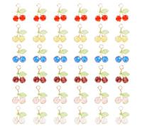 KISSITTY 60Pcs Cherry Glass Pendants Colorful Glass Fruit Dangle Charms Handmade Lampwork Fruit Pendants Mini Cute Acrylic 3D Cherry Charms for Bracelets Earrings Necklaces DIY Jewelry Making Supplies