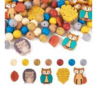 KISSITTY 69Pcs Fall Thanksgiving Silicone Focal Beads Animals Owl Fox Colorful Focal Bead Autumn Maple Leaf Craft Bead Round Bubblegum Spacer Beads for DIY Pen Lanyard Keychain Bracelet Jewelry Making