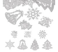 KISSITTY 7 Styles Christmas Filigree Charms 201 Stainless Steel Christmas Bell Tree Snowflake Hollow Pieces Dangle Pendant Metal Link Connector Embellishments for DIY Jewelry Making Crafts Suncatchers