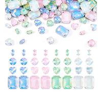KISSITTY 80pcs Faceted Heart Sew on Rhinestones Crystal Glass Rectangle Round Gems Flat Back Setting Sewing Claw Rhinestone for Clothes Wedding Dress Garment Jewelry