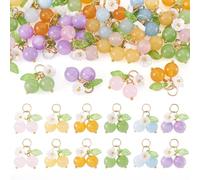 KISSITTY Cherry Fruit Beads Handmade Natural Fruit Dangle Charms Crystal Pendant with Leaf for Bracelets Earrings Necklace Jewelry Making DIY Crafts, Gemstone, Jade