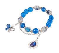 KISSITTY Handmade Stretch Bracelets Crystal Glass Beaded Bracelets with Blue Glow in The Dark Crackle Lampwork Beads Alloy Rhinestone Butterfly Teardrop Pendants for Women Jewelry Gifts