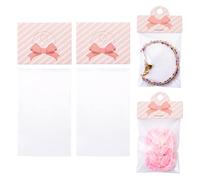 KISSITTY OPP Cellophane Bags 100pcs 2.3x3.9 Inches Small Jewelry Wedding Party Favor Storage Bags with Pink Color Header Cards for Earring Hair Clips Small Presents Bracelets Packaging