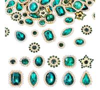 KISSITTY Sew on Rhinestones 100pcs Teardrop Heart Star Shape Green Color Crystal Flat Back Settings Sewing Rhinestone Decorations for Clothes Wedding Dress Garment Jewelry Crafts Costume