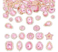 KISSITTY Sew on Rhinestones 100pcs Teardrop Heart Star Shape Pink Color Crystal Flat Back Settings Sewing Rhinestone Decorations for Clothes Wedding Dress Garment Jewelry Crafts Costume