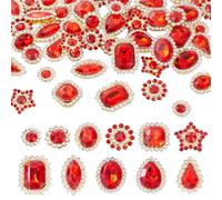 KISSITTY Sew on Rhinestones 100pcs Teardrop Heart Star Shape Red Color Crystal Flat Back Settings Sewing Rhinestone Decorations for Clothes Wedding Dress Garment Jewelry Crafts Costume