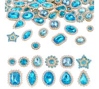 KISSITTY Sew on Rhinestones 100pcs Teardrop Heart Star Shape Sky Blue Color Crystal Flat Back Settings Sewing Rhinestone Decorations for Clothes Wedding Dress Garment Jewelry Crafts Costume