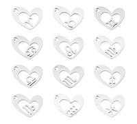 KISSITTY Stainless Steel 12 Constellation Charms Bulk Zodiac Sign Pendants Smooth Metal Charm Flatback Love Heart Dangle Charms for Bracelets Necklaces DIY Jewelry Making Supplies, Stainless Steel, No