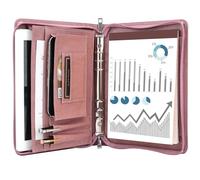 KISSKI A5 Planner Binder Padfolio for Women, Small 6 Ring Resume Folders for Interview, Vegan Leather Portfolio Organizer Folio with Zipper and 1pc A5 Notepad, Business Card/Pen Holder, Gifts, Pink