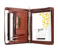 KISSKI Conference Folder Leather Small A5 Writing Case Organiser for Men, Business Document Folder with 6 Ring Binder, Briefcase for A5 Clipboard, Tablet for iPad Mini/iPad Air 2, Brown