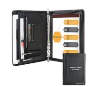 KISSKI Free Logo Custom, Personalized A5 Leather Padfolio for Men, 6 Ring Binder Portfolio for Both Left & Right-Hand, Engraved Business Folio for 5x8 Legal Pad, Monogrammed Gifts, Customized, Black