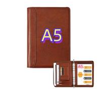 KISSKI.H Olvido A5 Planner Binder Padfolio for Men, Small Business Zippered Portfolio Organizer, 6 Ring Folder Folio Cover with 1pc A5 Notepad, Tablet for iPad mini/iPad Air 2, Handmade Gifts, Brown