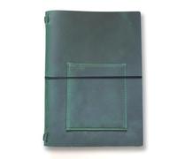KISSKI Small A5 Notebook Cover, Genuine Leather Refillable Travelers Journal, A5 Budget Planner Organizer Cover for Writing/Journaling, 6x9in Folio with Pen/Phone Pocket, Gifts for Women/Men, Green
