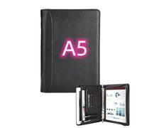 KISSKI Small A5 Planner Binder Portfolio for Men, 6 Ring Leather Zippered Padfolio Organizer with 1pc Notepad, Resume Document Folders for 5.5 x 8.5 Notepad, Tablet for iPad Mini/iPad Air 2, Black