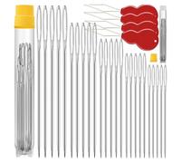 Kissmii 75 Pack Premium Large Eye Needles for Hand Sewing with 4 Needle Threaders, Assorted Sizes, Embroidery Needles