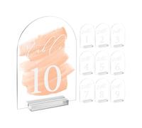 Kissmii Clear Arch Table Numbers for Wedding,5x7in Arched Acrylic Table Numbers 1-10+Stands,Clear Acrylic Arch Tabletop Sign