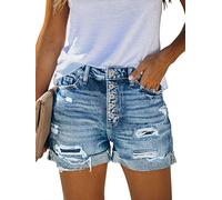KISSMODA Hot Shorts for Women Elastic High Waisted Denim Shorts Ripped Raw Jean Shorts for Teen with Pockets