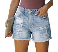 KISSMODA Hot Shorts for Women Elastic High Waisted Denim Shorts Ripped Raw Jean Shorts for Teen with Pockets