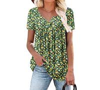 KISSMODA Ladies Spot Casual Pleated Button Up Floral Print Tops for Women Blouse LYellowOrange XXLarge