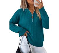 KISSMODA Women Quarter Zip Cable Knit Jumper Long Sleeve Ribbed Pullover | Polo Neck, Ribbed Knit Pullover, Soft Comfy Tops, Chunky Warm Cozy Jumper, Casual Fall Winter Daliy Outfit