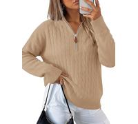 KISSMODA Women Quarter Zip Cable Knit Jumper Long Sleeve Ribbed Pullover | Polo Neck, Ribbed Knit Pullover, Soft Comfy Tops, Chunky Warm Cozy Jumper, Casual Fall Winter Daliy Outfit