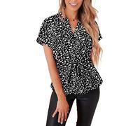 KISSMODA Womens Batwing Sleeve Blouses V Neck Pleated Peplum Summer Tops Elegant Work Button Down Shirts for Leggings