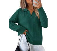 KISSMODA Womens Cable Knit Jumper Polo V Neck Long Sleeve Trendy Pullover | Cable Knitwear, Cosy Classic Solid Jumper, Business Casual Work Wear, Tennis Golf Outfits, Winter Clothing