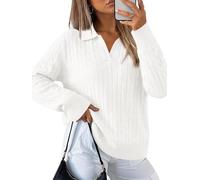KISSMODA Womens Cable Knit Jumper Polo V Neck Long Sleeve Trendy Pullover | Cable Knitwear, Cosy Classic Solid Jumper, Business Casual Work Wear, Tennis Golf Outfits, Winter Clothing