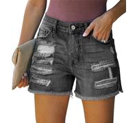 KISSMODA Womens Denim Shorts Rolled Hem Hot High Waisted Ripped Raw Pants Shorts Summer Casual Pants