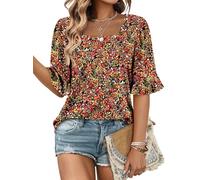 KISSMODA Womens Half Sleeve Tunic Tops Summer Square Neck Blouses Dressy Ruffle Sleeve Casual Shirts for Leggings