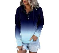KISSMODA Women's Long Sleeve Gradient Hoodies Tie Dye Casual Full Button Down Hooded Sweatshirts Outdoor with Pockets Gradient Navy Large