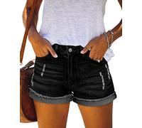 KISSMODA Womens Pants High Waisted Hot Shorts Denim Short Zipper Closure Black XX-Large