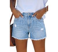 KISSMODA Womens Ripped Denim Shorts Ladies High Waist Summer Button Wash Denim Short Raw Hem Hot Pants Trendy Jean Pant