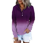 KISSMODA Women's Short Sleeve Gradient Hoodies Tie Dye Casual Full Button Down Hooded Sweatshirts Outdoor with Pockets Gradient Purple Large