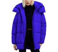 Kissonic Women's Warm Winter Coat Hooded Puffer Jacket Full Zip Long Puffer Coat with Pockets, Blue, S