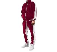 KISSQIQI Men's 2 Pieces Full Zip Tracksuits Golden Velvet Sport Suits Casual Outfits Jacket & Pants Fitness Tracksuit Set, Red, Small