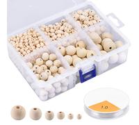 Kissral 1105pcs Wooden Beads (20mm, 16mm, 12mm, 10mm, 8mm, 6mm) for Crafting and Jewellery Making, Assorted for Kids Adults