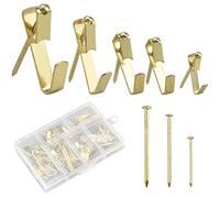 Kissral 130pcs Picture Hangers Heavy Duty Metal Hangers with Nails Photo Picture Frame Hooks Picture Hanging Kit for Wooden and Plasterboard Walls Clock Mirror Office, Gold Color