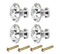 Kissral Drawer Knobs Crystal with Screws Clear 4pcs Drawer Handles Silver Door Knobs Vintage Wardrobe Handles Pull Handle for Chest Cupboard Kitchen Cabinet Cupboard Furniture Home Decorating