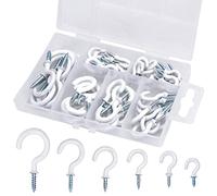 Kissral Screw in Eye Hooks 70pcs White Ceiling Hooks Hooks Steel Plastic Coated Ceiling Hooks for Hanging Mug Cup Under Cabinet Shelf Wall