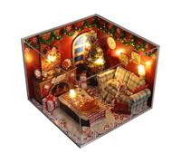 Kisss DIY Miniature House Kits, Christmas House Model Handcrafted Miniature Christmas Art Cottage Model Model Kit, Dollhouse Model Kits with Accessories Birthday Gift for Adults