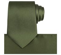 KissTies Satin Tie Set Solid Ties Mens Necktie + Pocket Square, Green Olive, One size