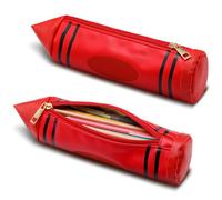 Kisston 1 Pcs Pencil Shaped Case, Leather Teacher Pencil Pouch, Cute 3D Dimensional Pen Holder with Zipper, Funny Large Capacity Pen Bag for Teacher Gifts (Stylish)