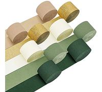 Kisston 10 Rolls Wedding Crepe Paper Streamers Gold Olive Green Brown Green White Party Streamers for Birthday Baby Shower Bridal Shower Bachelorette Party Decorations Supplies, 820 ft in Total
